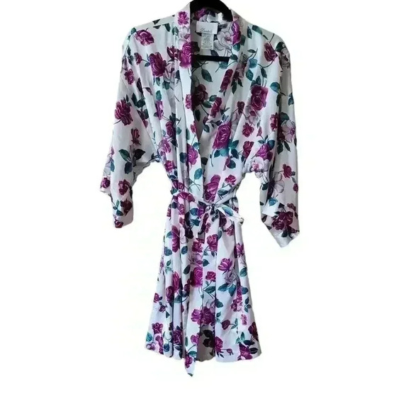 Dentelle Floral Purple Rose Robe Vintage Size Large - Picture 1 of 6